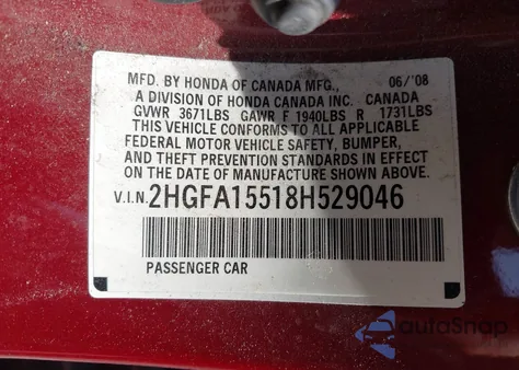 2008 Honda Civic Lx из США, поврежденный, VIN 2HGFA15518H529046